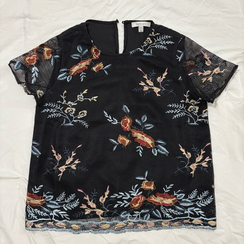 Black Floral Embroidered Top